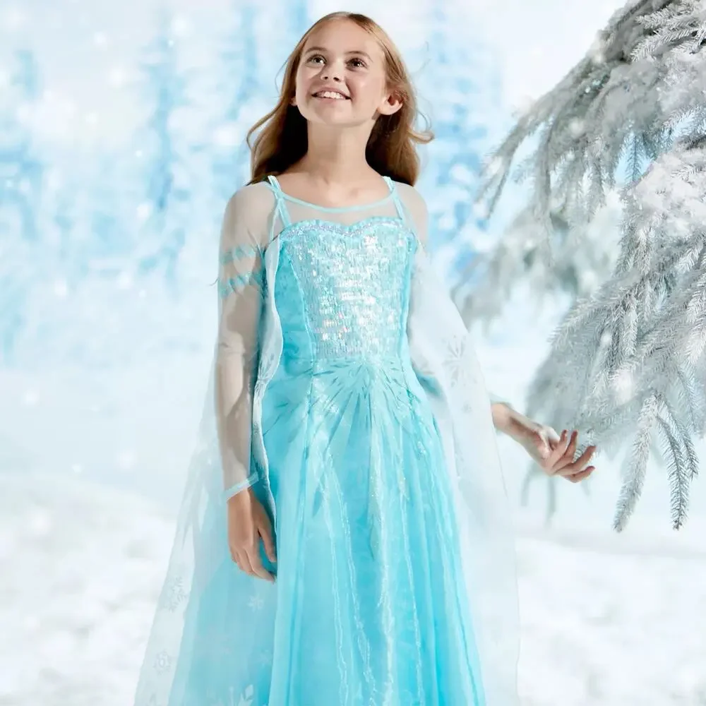 Disney Store Frozen Princess Elsa Costume Dress Girls Size 9/10 Gown Halloween